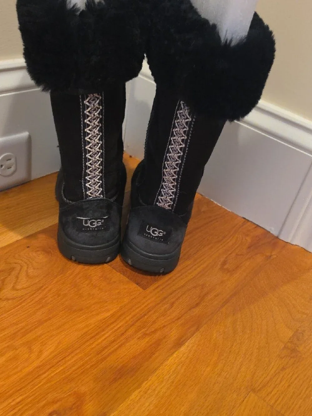 UGG Tall Winter Boots In Black With Back Stitching